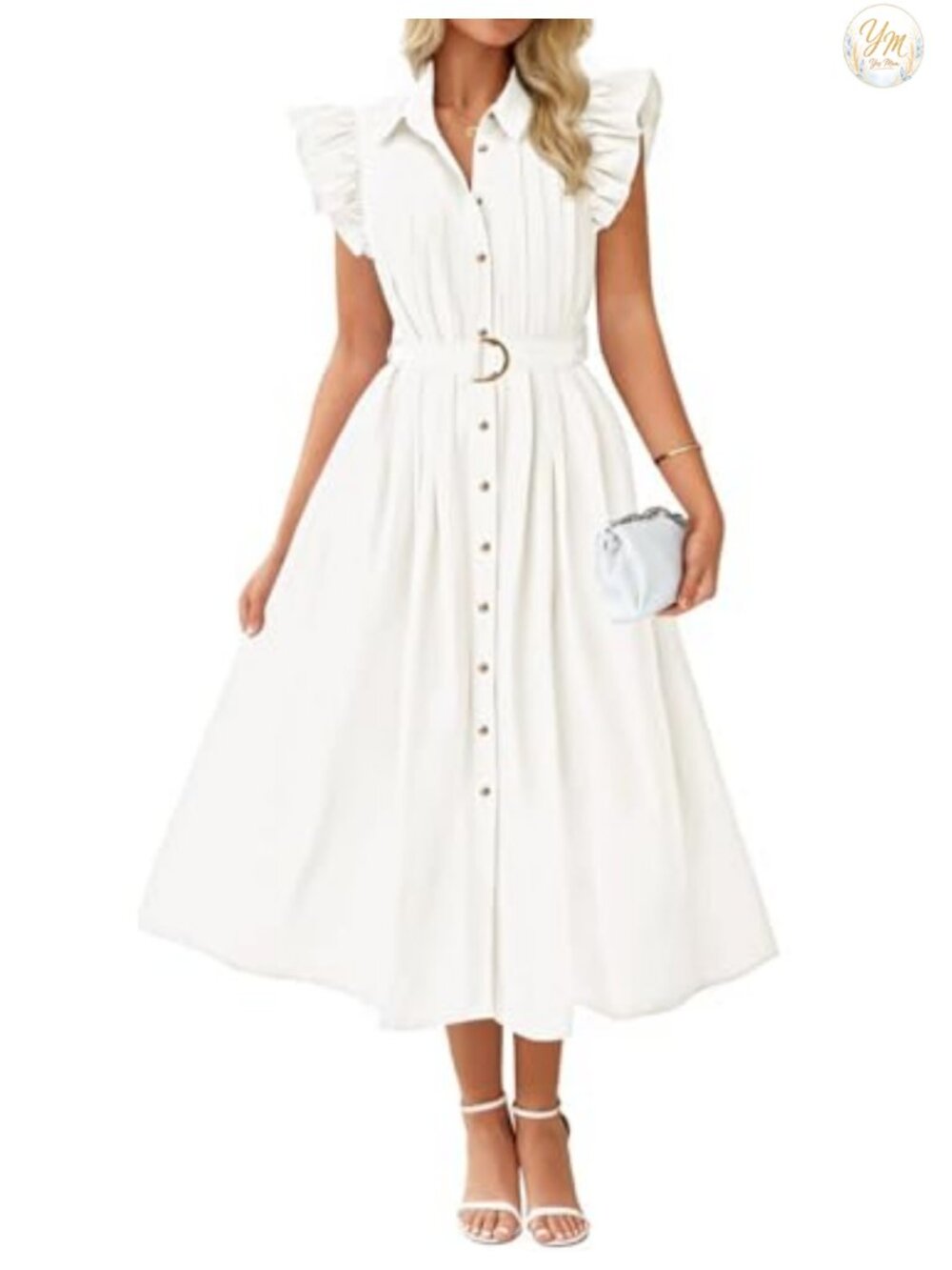 ZESICA Women's Summer Button Midi Dress with Pockets, Flutter Sleeve, A-Line,